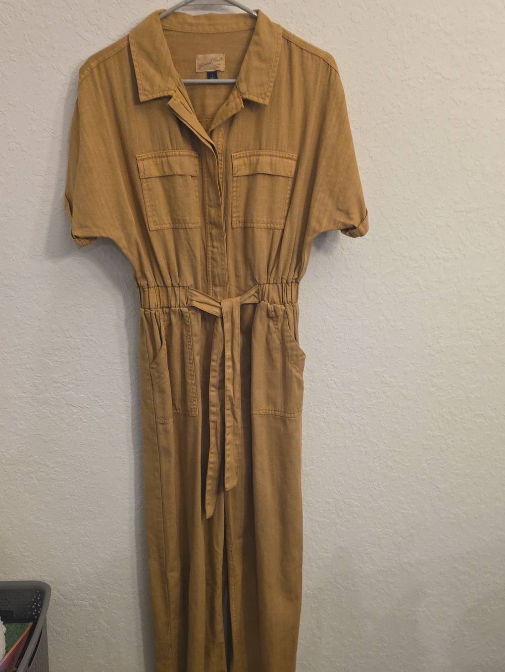 Universal Thread Mustard Utility Jumpsuit with Self-Tie Waist